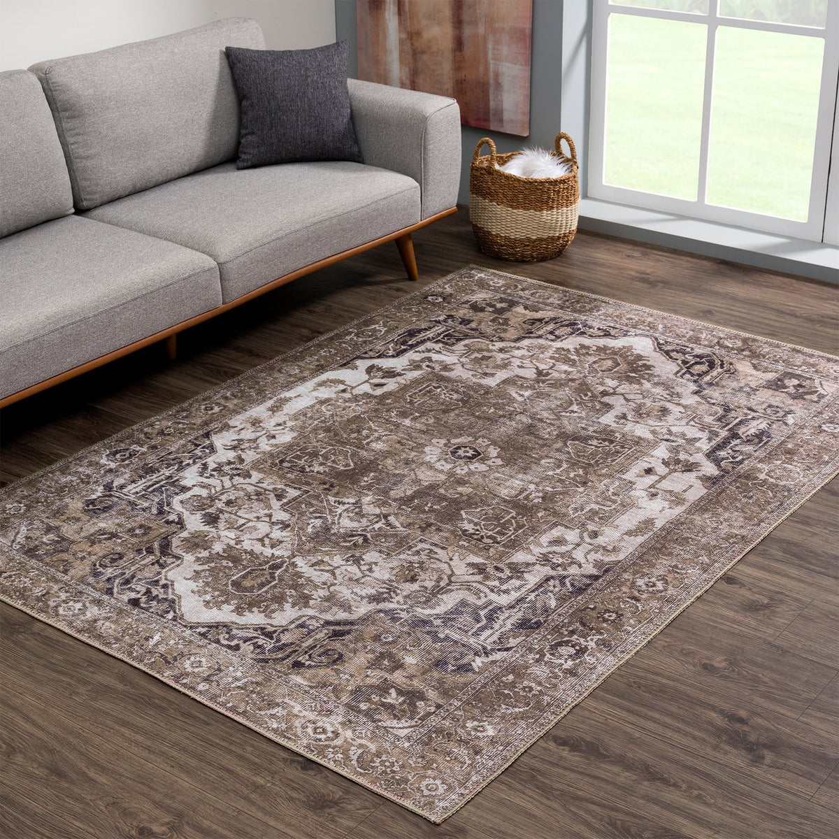 Ionia IO-08 Traditional Washable Rug | BROWN/BLACK | Non-Slip