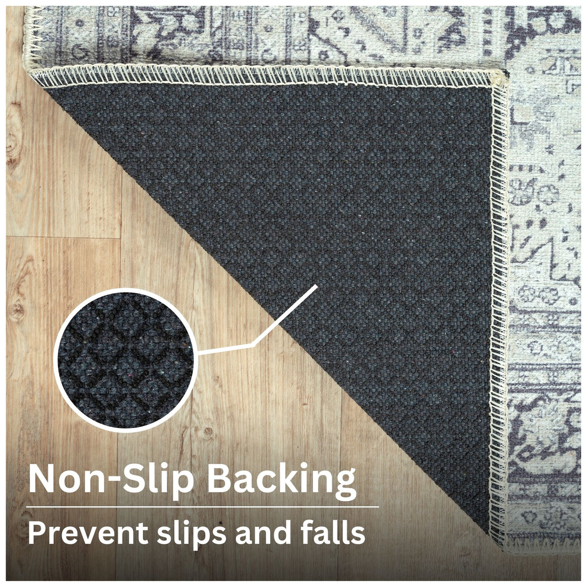 Ionia IO-51 Washable Non-Slip Traditional Medallion Charcoal Blue Area Rug