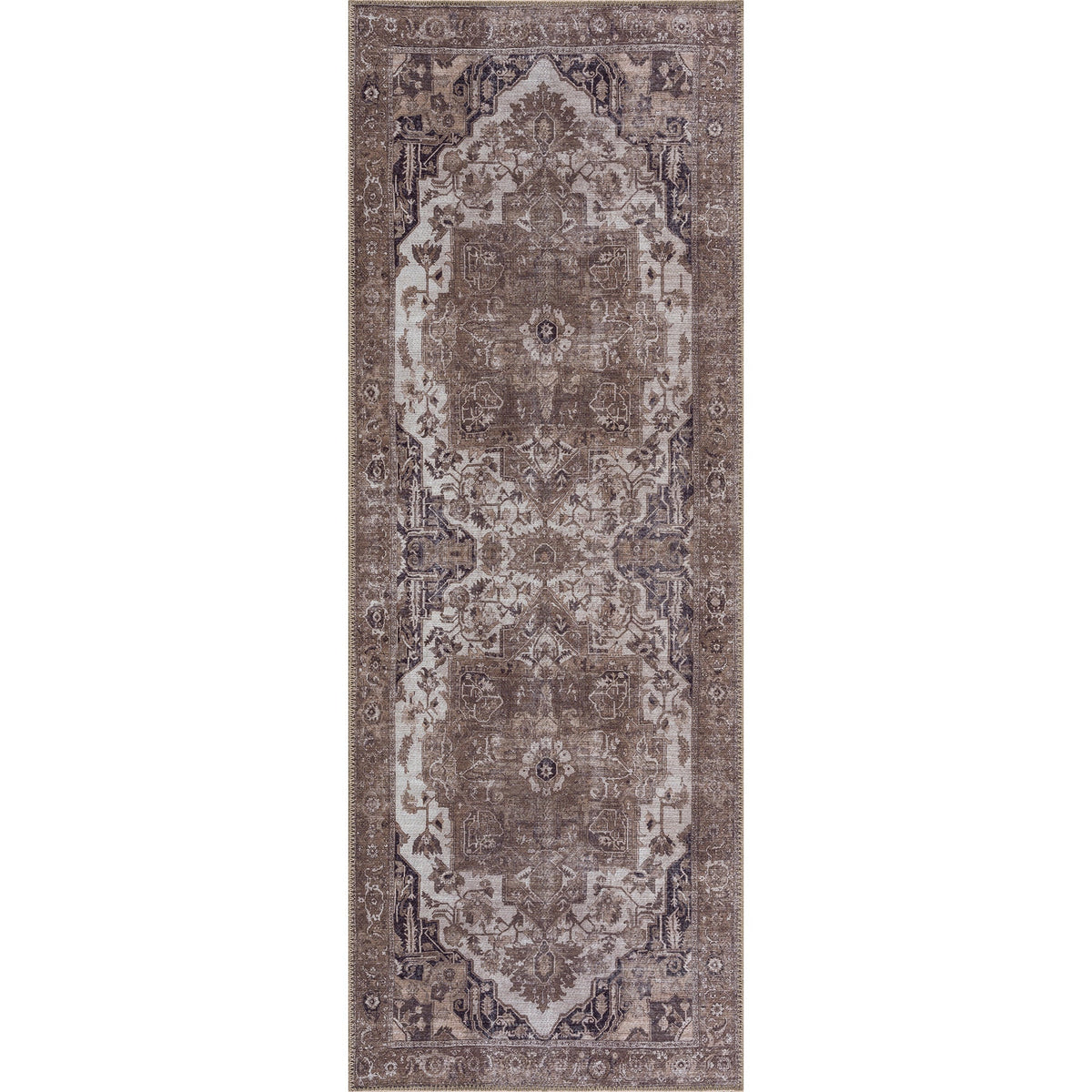 Ionia IO-08 Traditional Washable Rug | BROWN/BLACK | Non-Slip
