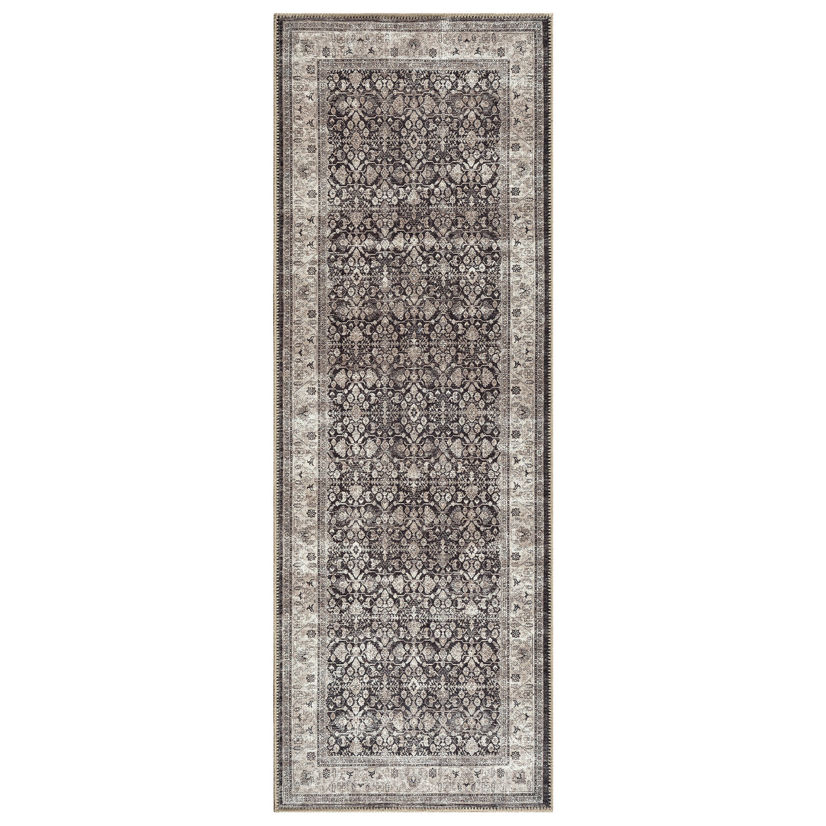 Ionia IO-61 Traditional Bordered Charcoal and Beige Rug