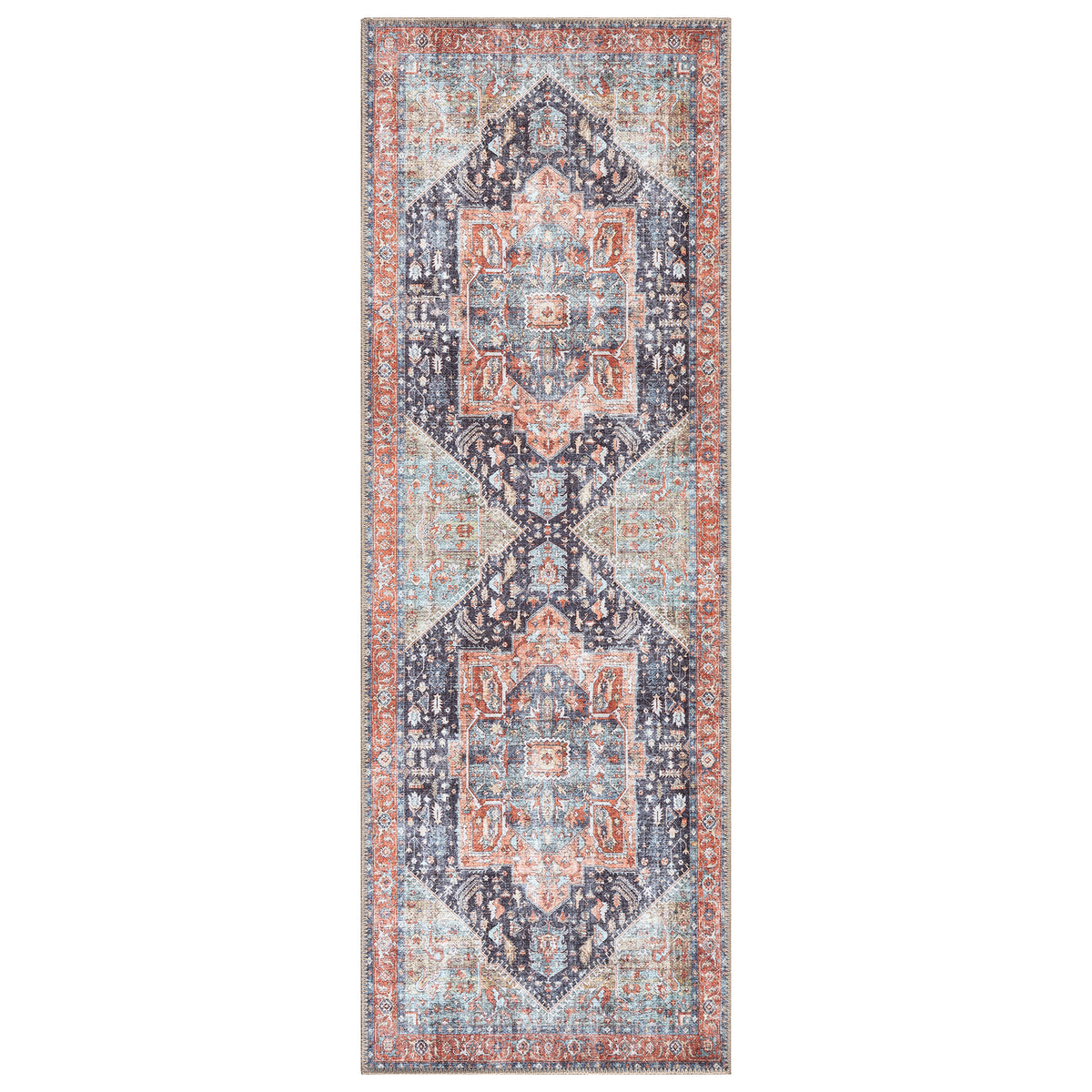 Ionia IO-59 Traditional Medallion Multicolor Washable Rug | Non-Slip