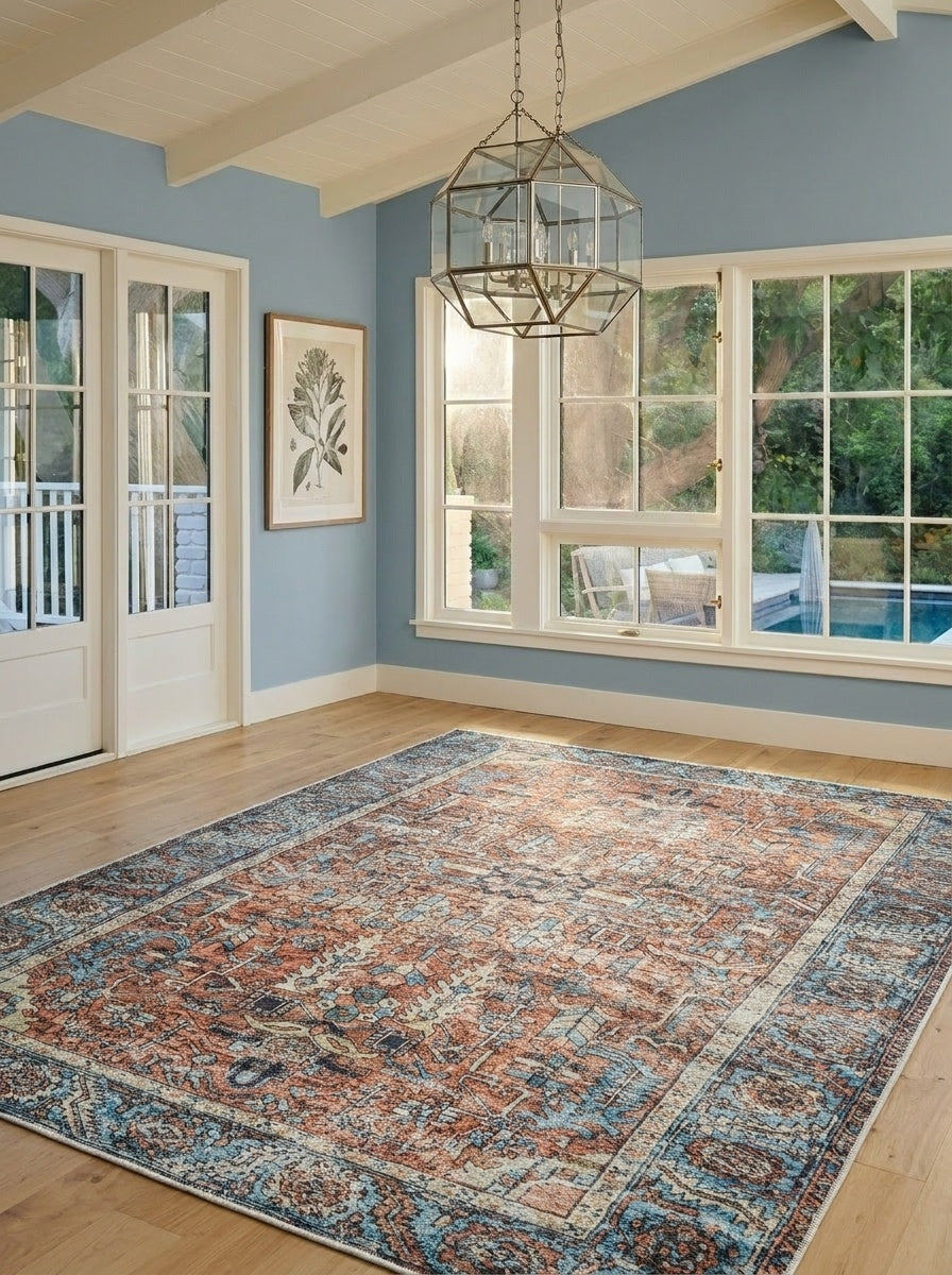 June - Terracotta & Blue Rug