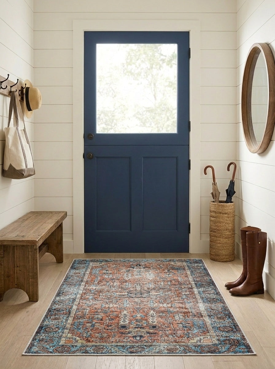 June - Terracotta & Blue Rug