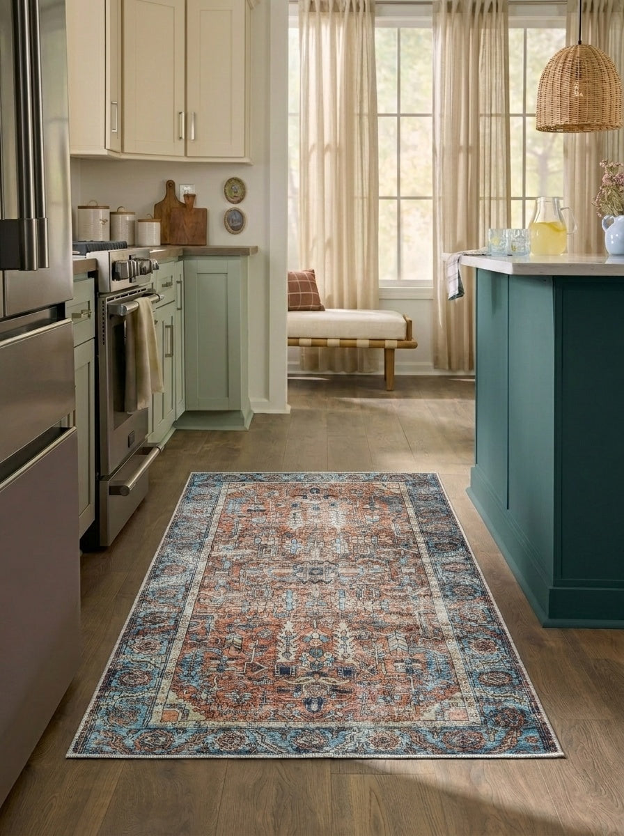 June - Terracotta & Blue Rug