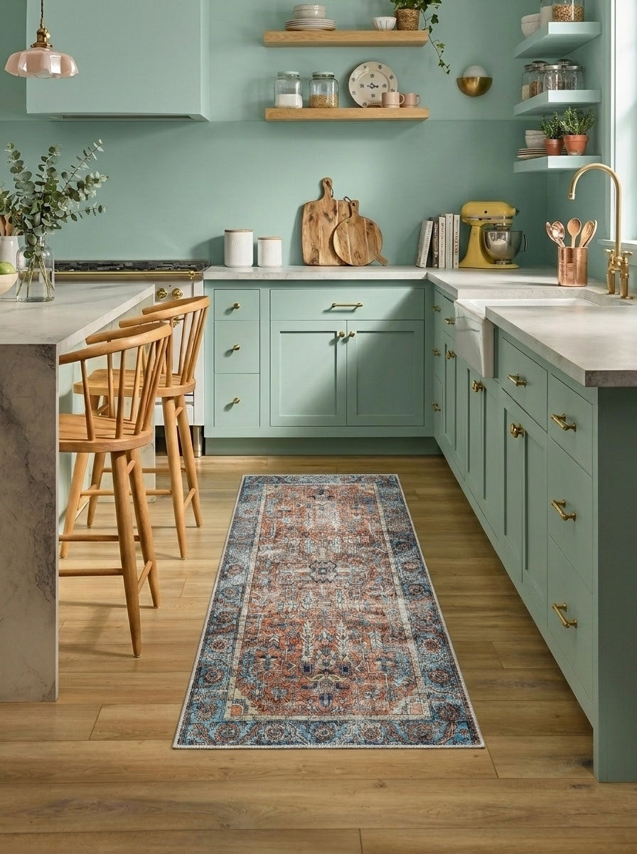 June - Terracotta & Blue Rug