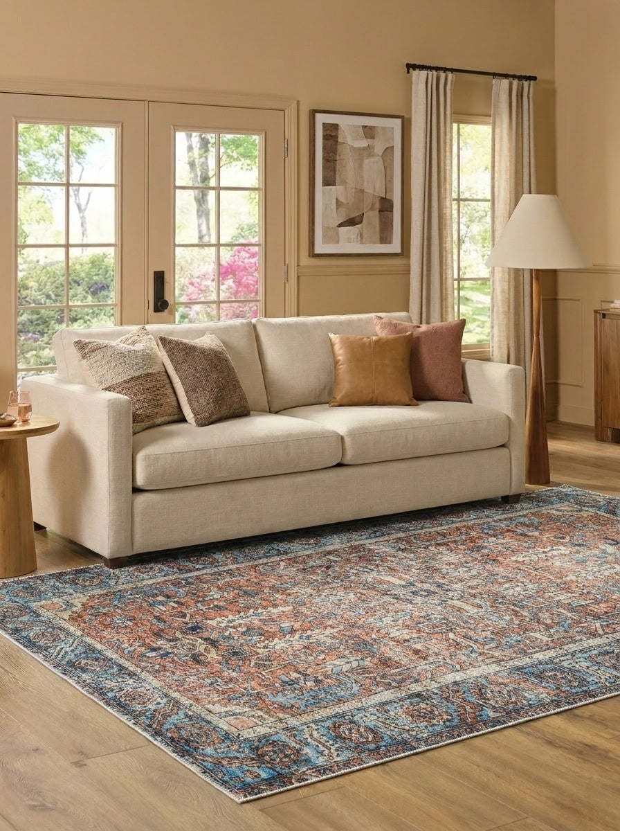 June - Terracotta & Blue Rug