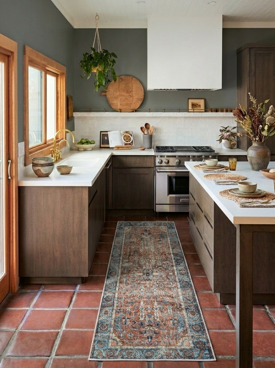 June - Terracotta & Blue Rug