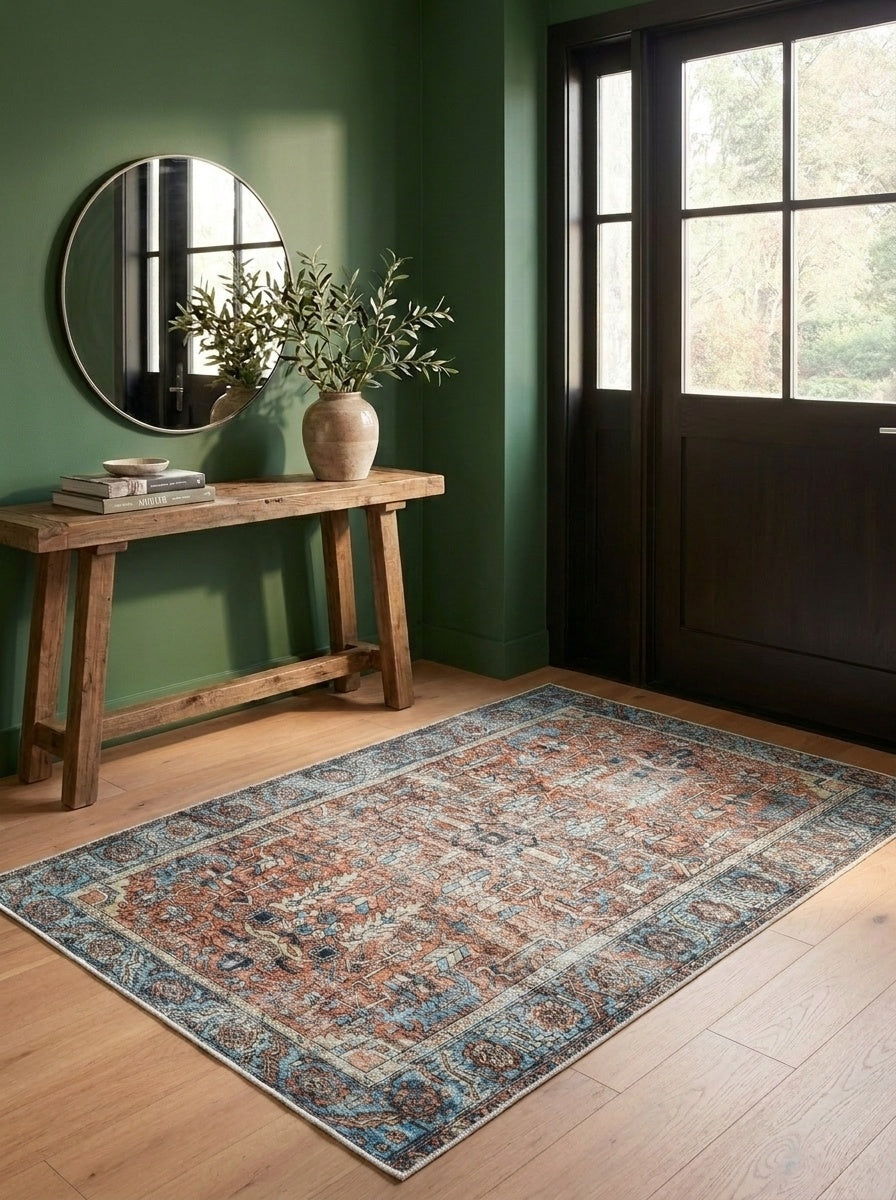 June - Terracotta & Blue Rug