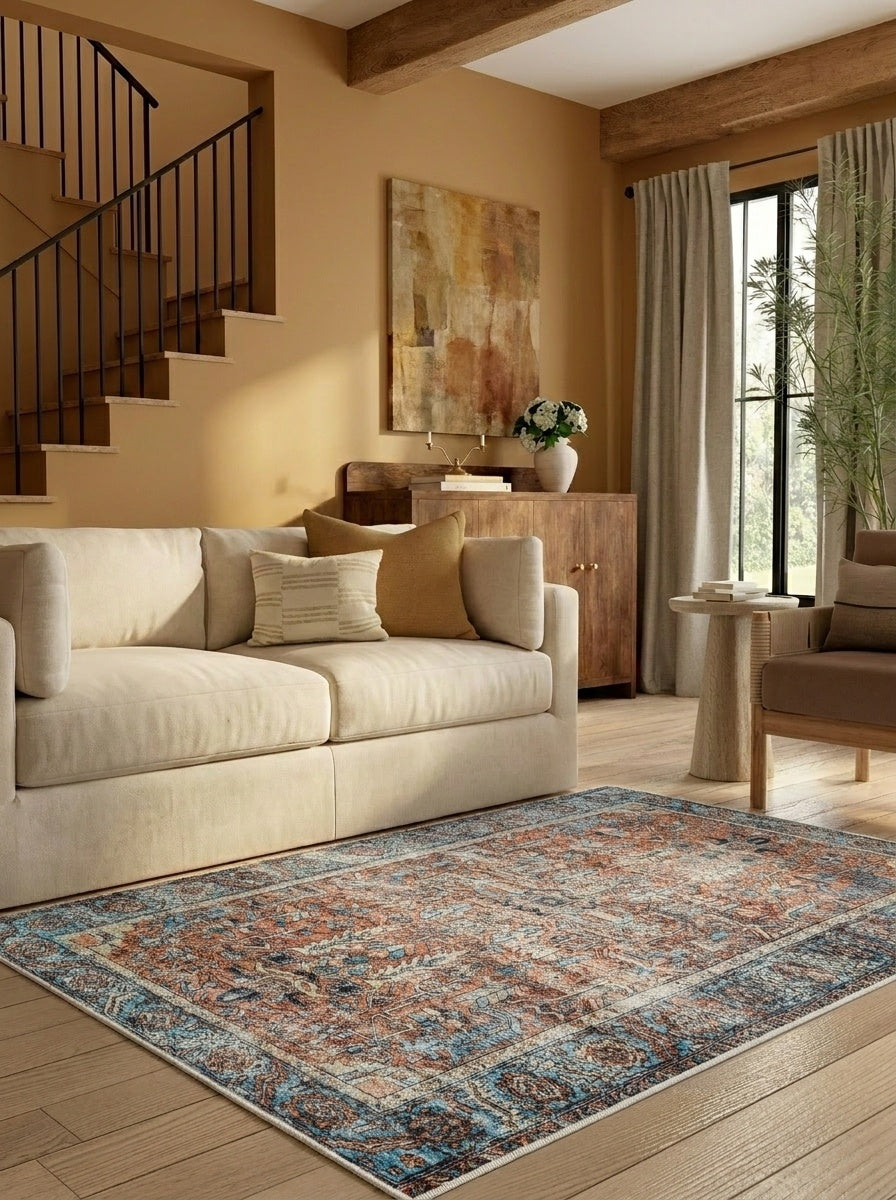 June - Terracotta & Blue Rug