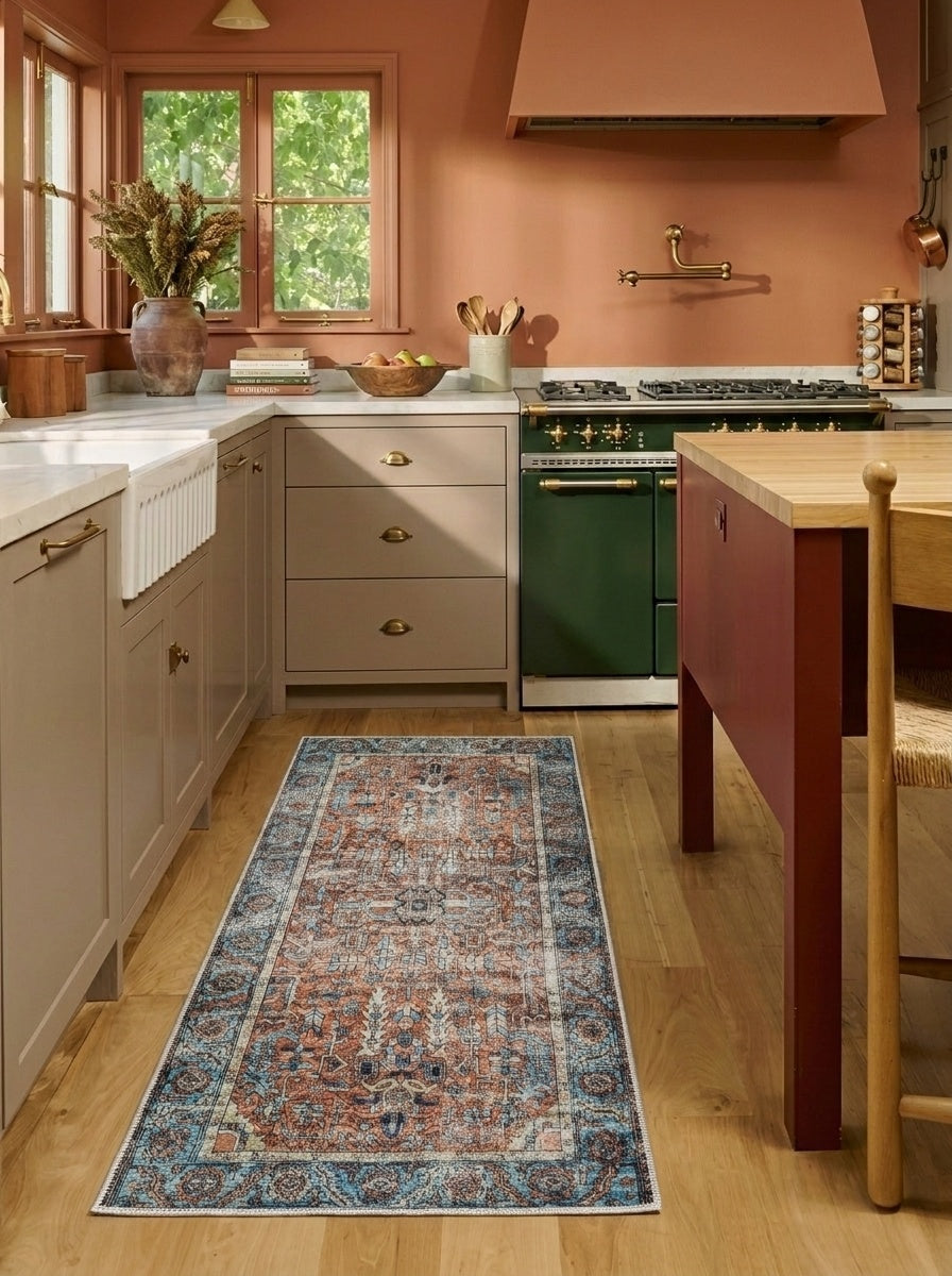 June - Terracotta & Blue Rug