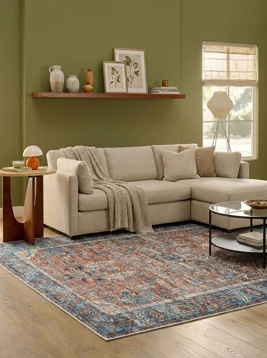 June - Terracotta & Blue Rug