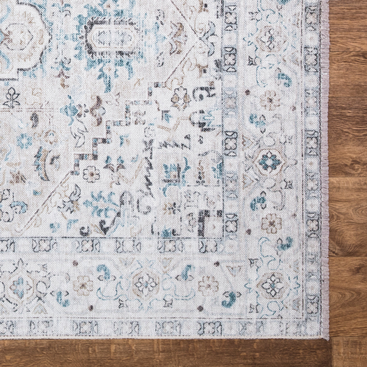 Caria CR-06 Traditional Persian Seashell / Teal Blue Rug