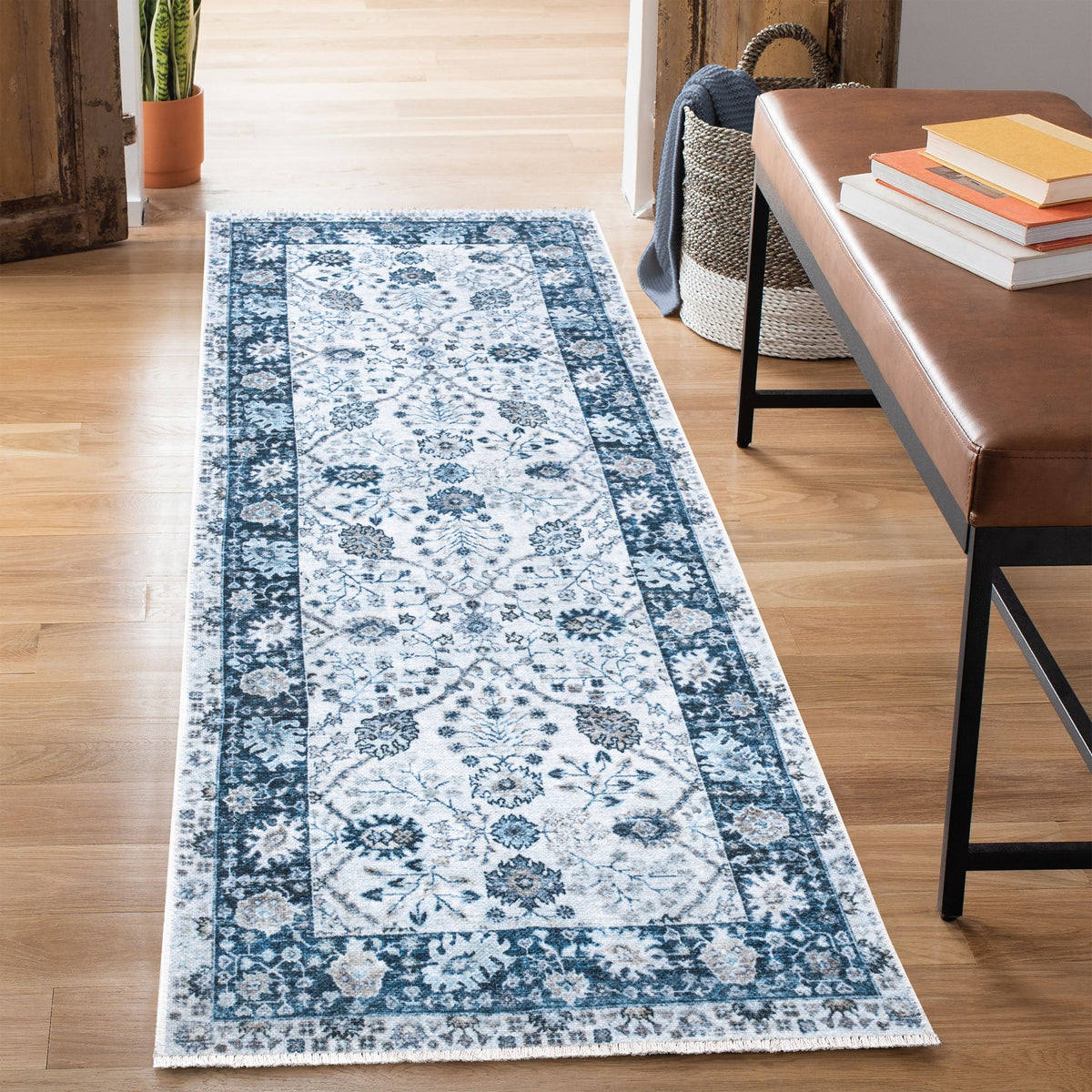 Caria CR-38 Traditional Bordered Blue Rug