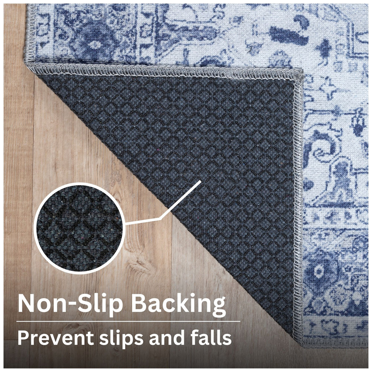 Ionia IO-14 Traditional Medallion Blue and Grey Washable Rug | Non-Slip