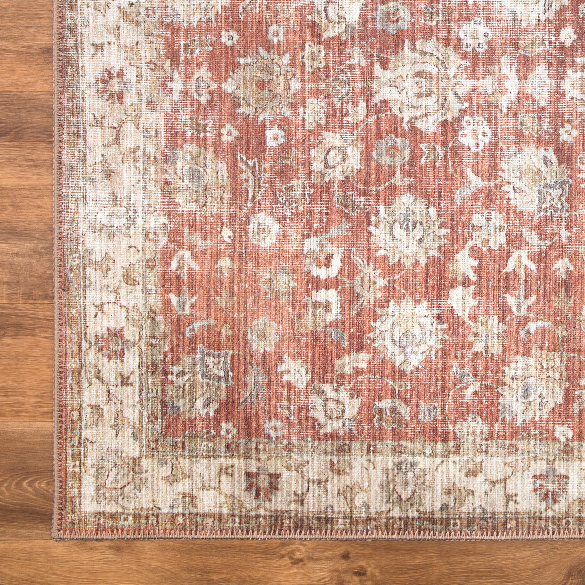 Ionia IO-46 Washable Non-Slip Traditional Bordered Orange/Beige Area Rug