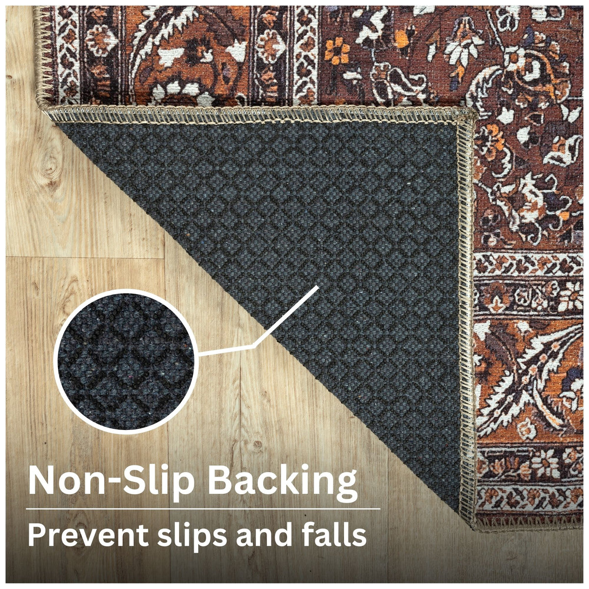 Ionia IO-63 Traditional Bordered Dark Brown and Orange Rug