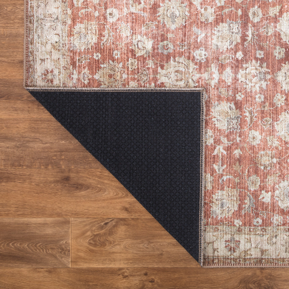 Ionia IO-46 Washable Non-Slip Traditional Bordered Orange/Beige Area Rug