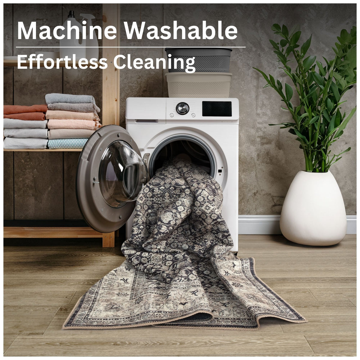 Ionia IO-61 Traditional Bordered Charcoal and Beige Rug