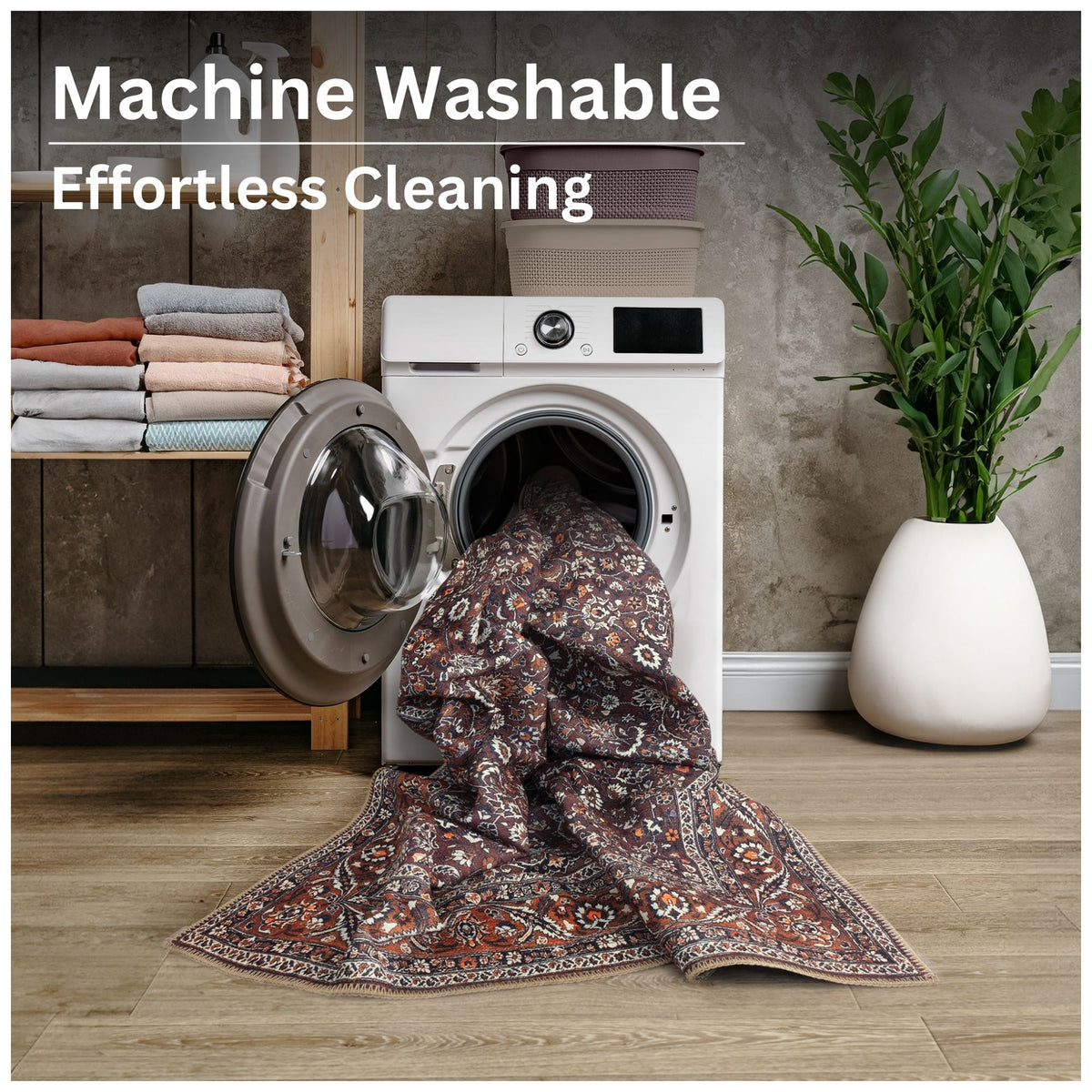 Ionia IO-63 Traditional Bordered Dark Brown and Orange Rug