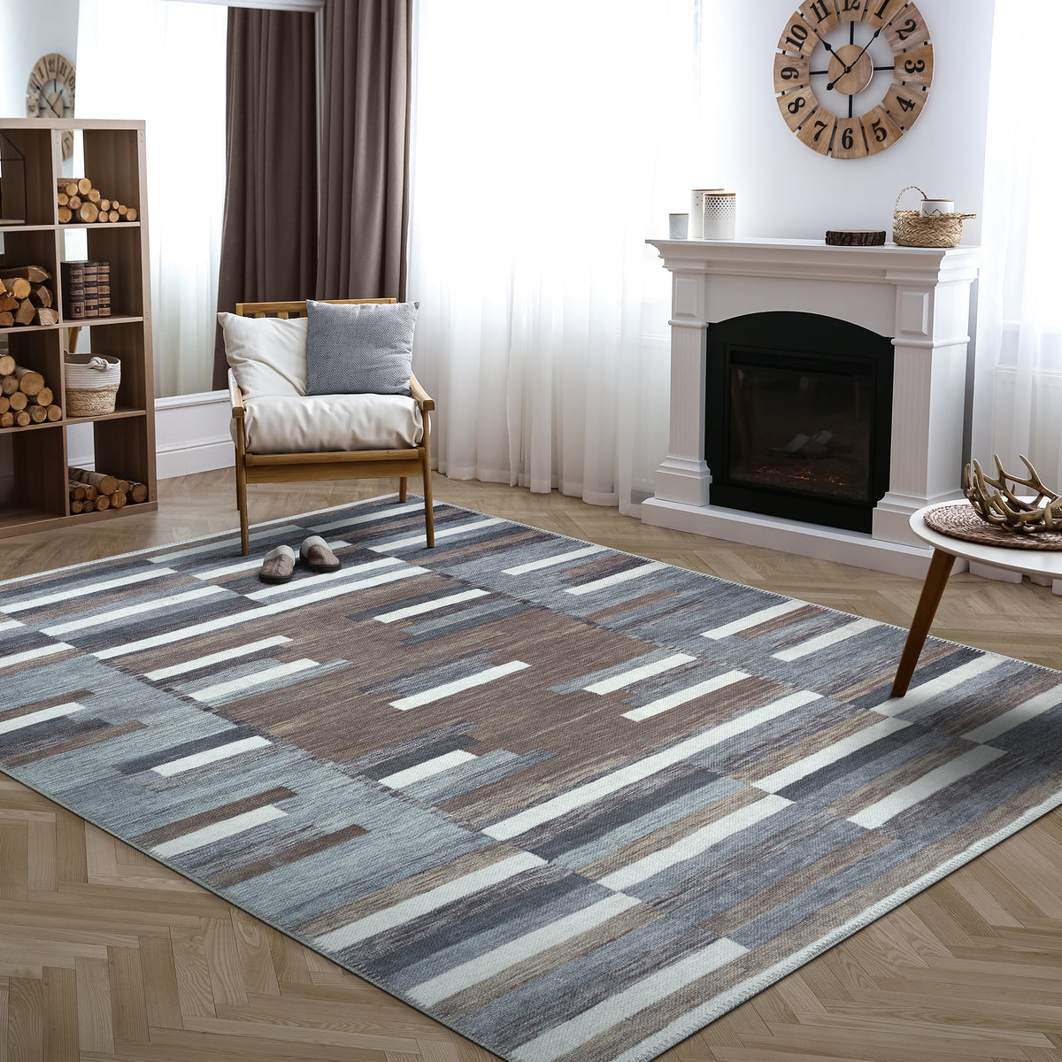 Ionia IO-55 Striped Blue and Brown Rug