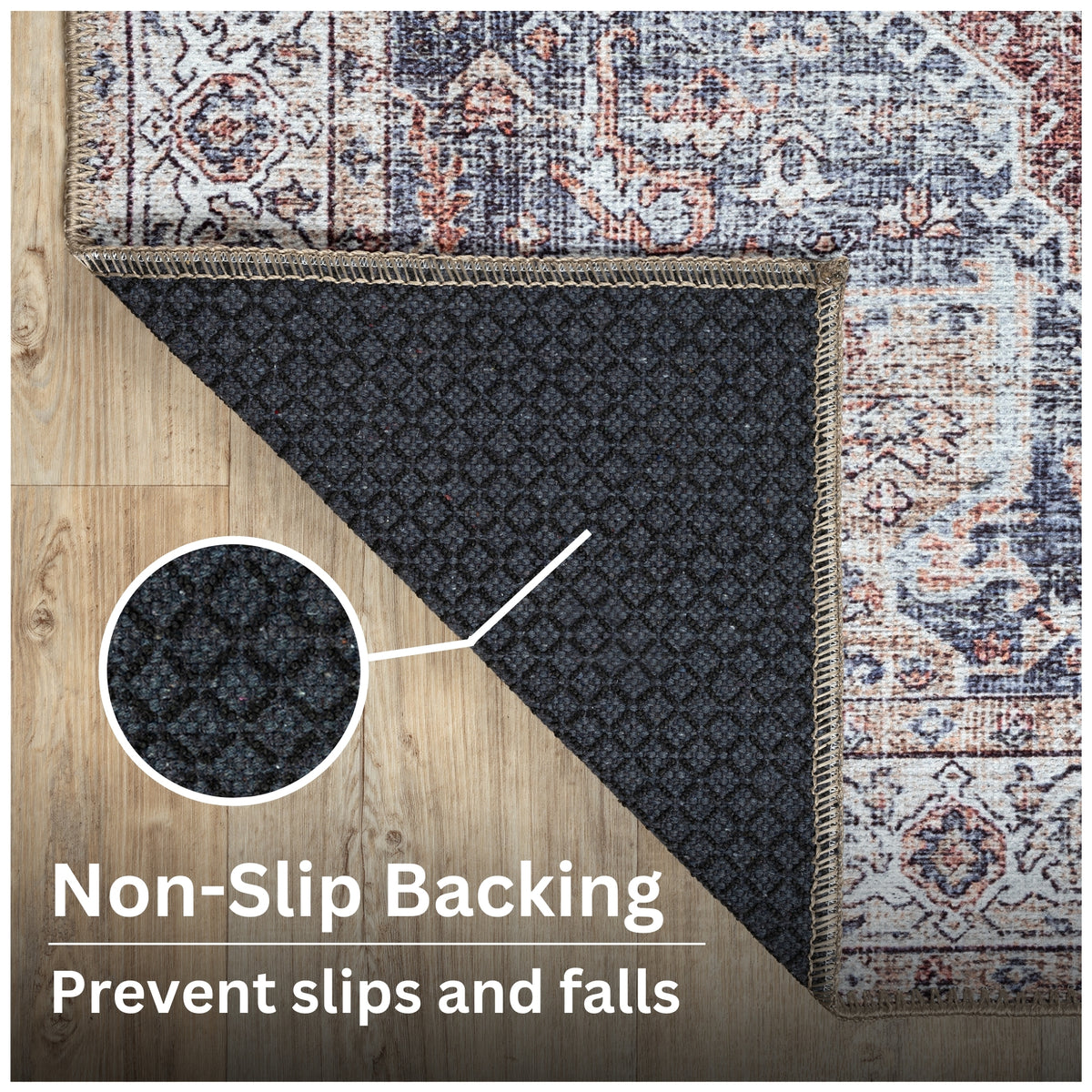 Ionia IO-59 Traditional Medallion Red and Blue Washable Rug | Non-Slip