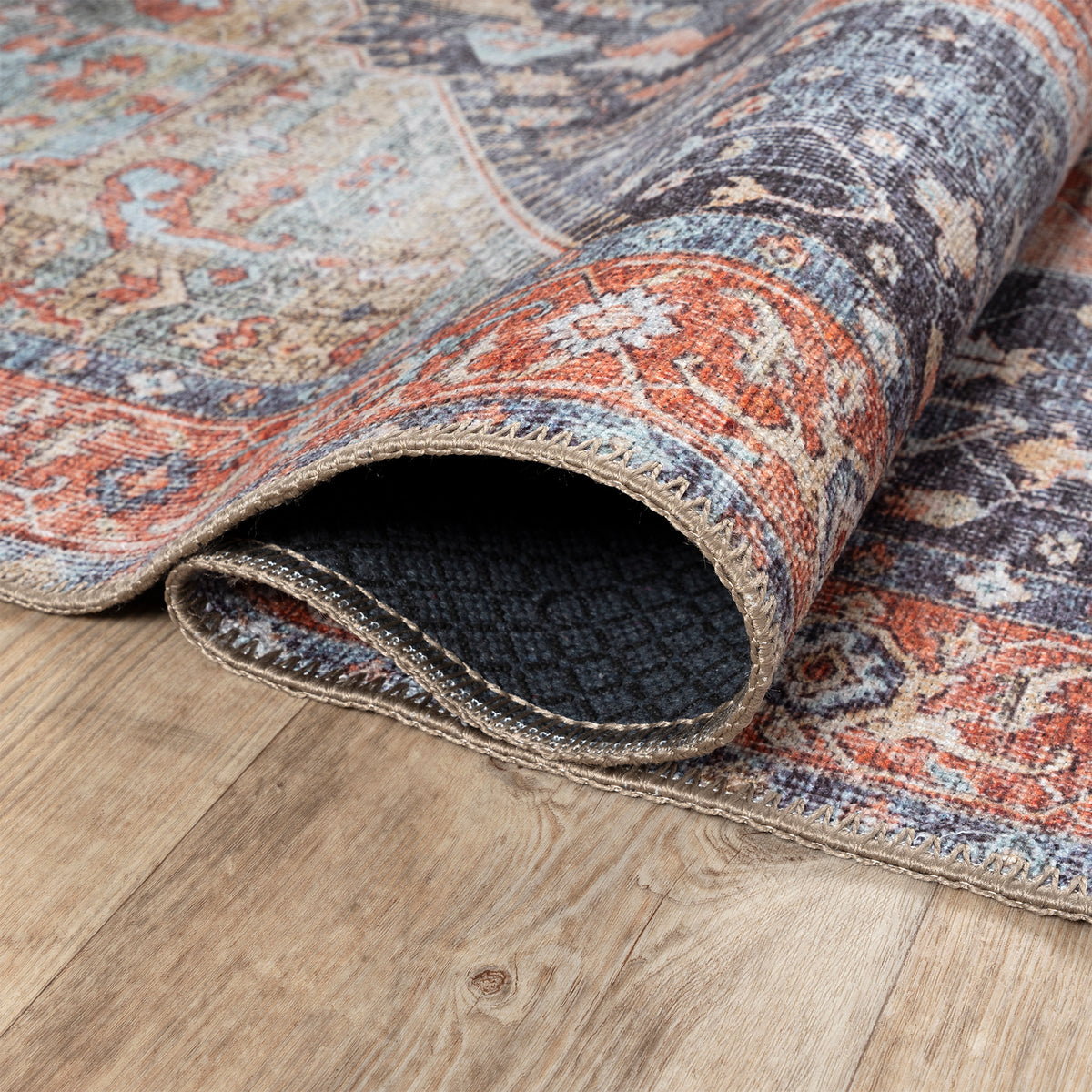 Ionia IO-59 Traditional Medallion Multicolor Washable Rug | Non-Slip