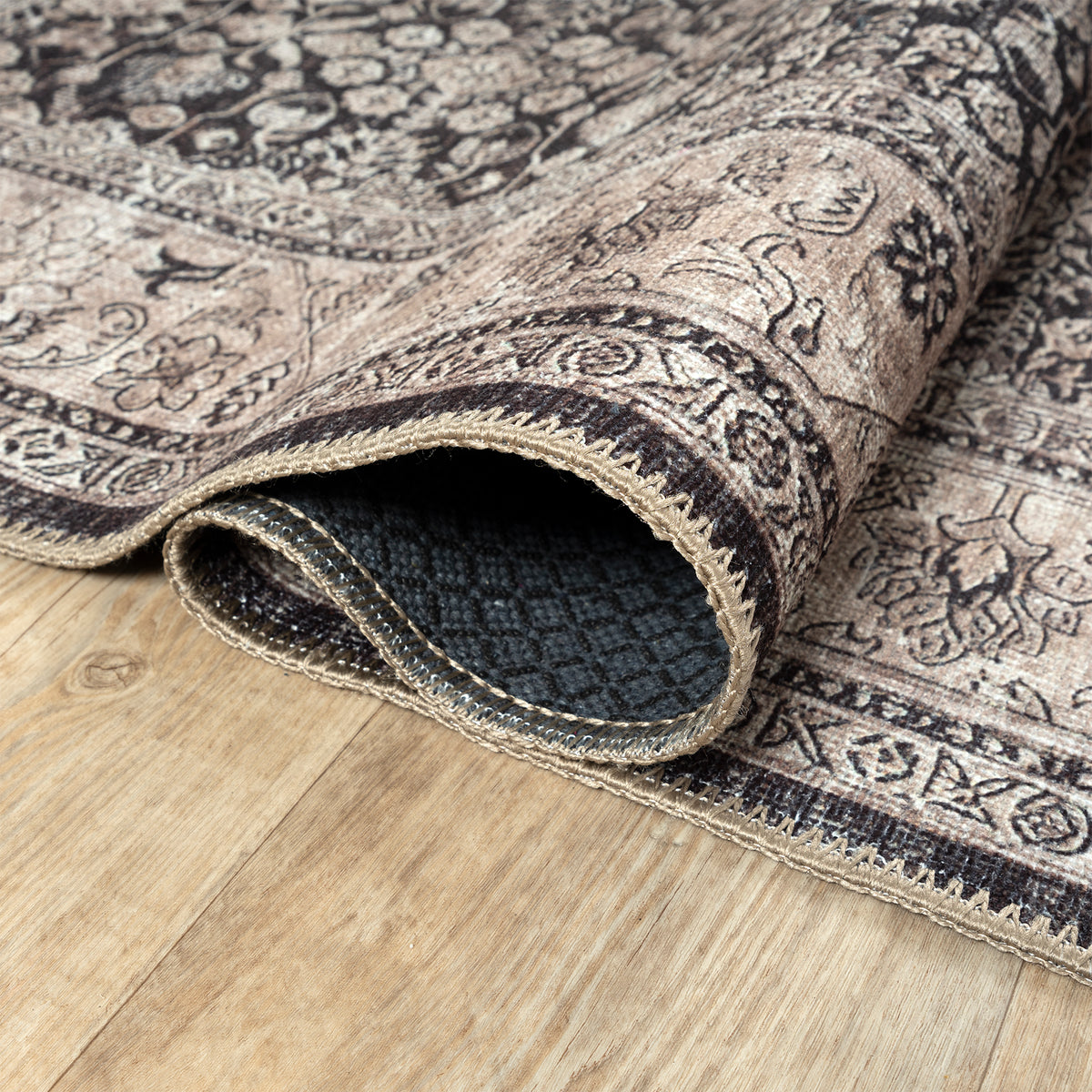 Ionia IO-61 Traditional Bordered Charcoal and Beige Rug