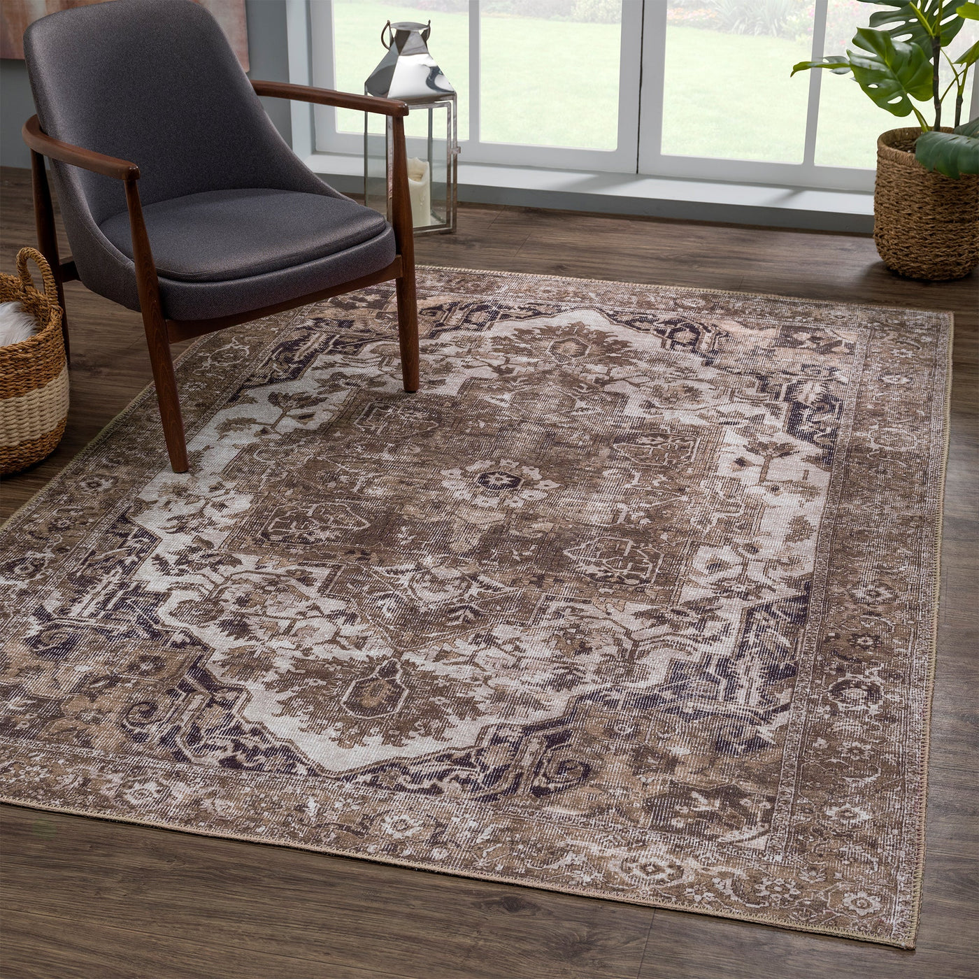 Ionia IO-08 Traditional Washable Rug | BROWN/BLACK | Non-Slip