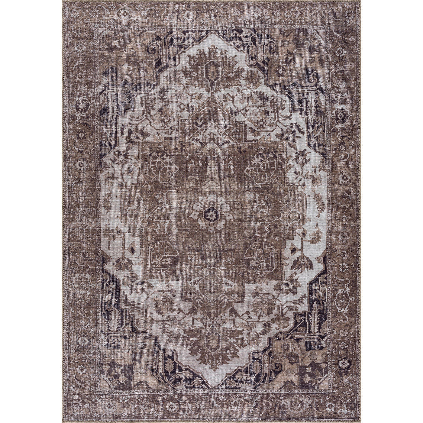 Ionia IO-08 Traditional Washable Rug | BROWN/BLACK | Non-Slip
