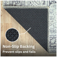 Ionia IO-51 Washable Non-Slip Traditional Medallion Charcoal Blue Area Rug