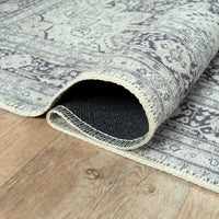 Ionia IO-51 Washable Non-Slip Traditional Medallion Charcoal Blue Area Rug