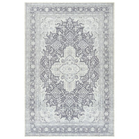 Ionia IO-51 Washable Non-Slip Traditional Medallion Charcoal Blue Area Rug