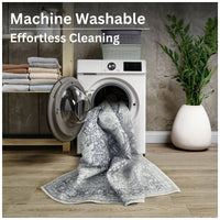 Ionia IO-51 Washable Non-Slip Traditional Medallion Charcoal Blue Area Rug