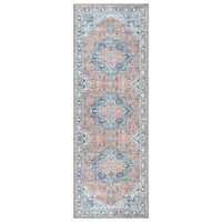 Ionia IO-14 Traditional Medallion Coral and Blue Washable Rug | Non-Slip