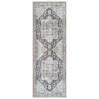 Ionia IO-59 Traditional Medallion Charcoal and Brown Washable Rug | Non-Slip