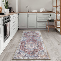 Ionia IO-59 Traditional Medallion Red and Blue Washable Rug | Non-Slip