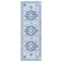 Ionia IO-14 Traditional Medallion Blue and Grey Washable Rug | Non-Slip
