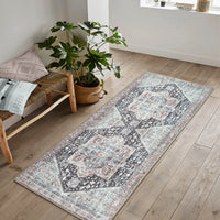 Ionia IO-59 Traditional Medallion Charcoal and Brown Washable Rug | Non-Slip