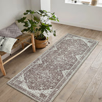 Ionia IO-14 Traditional Medallion Dark Brown Washable Rug | Non-Slip