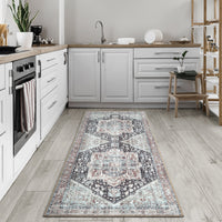 Ionia IO-59 Traditional Medallion Charcoal and Brown Washable Rug | Non-Slip
