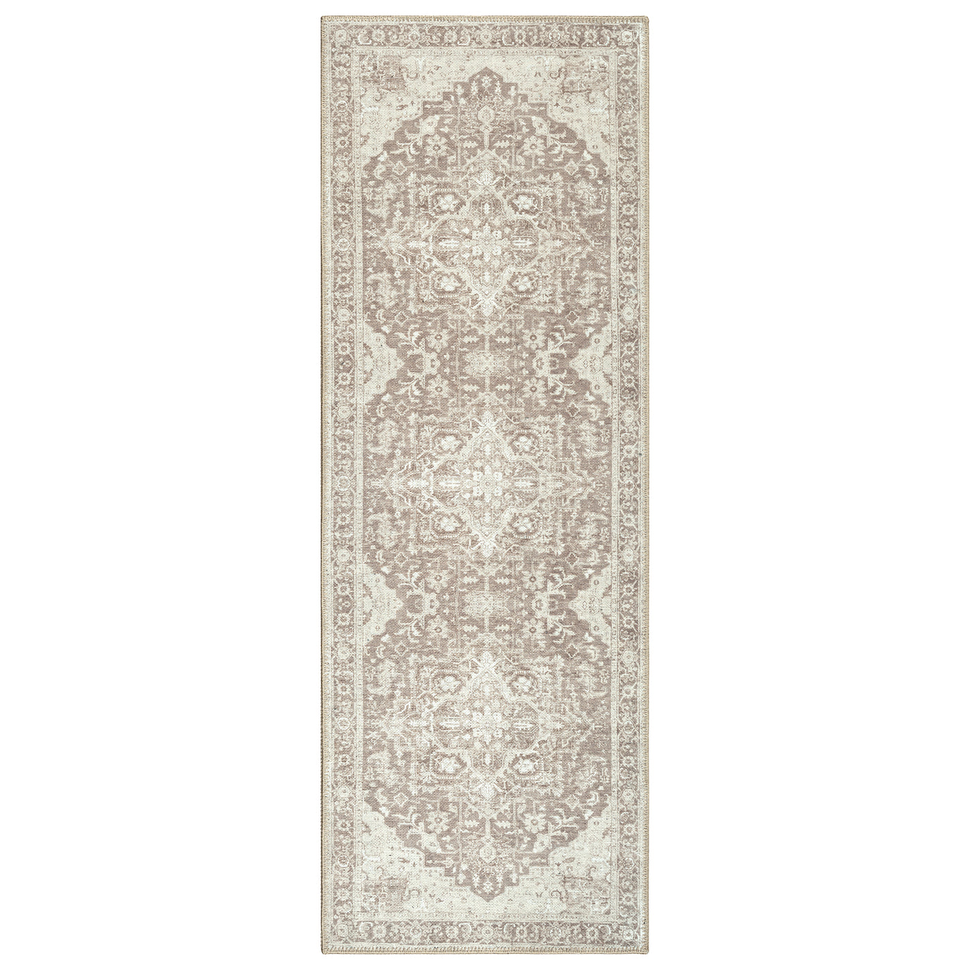 Ionia IO-14 Traditional Medallion Light Brown Washable Rug | Non-Slip