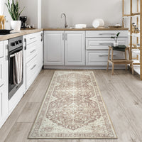 Ionia IO-14 Traditional Medallion Light Brown Washable Rug | Non-Slip