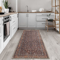 Ionia IO-63 Traditional Bordered Dark Brown and Orange Rug