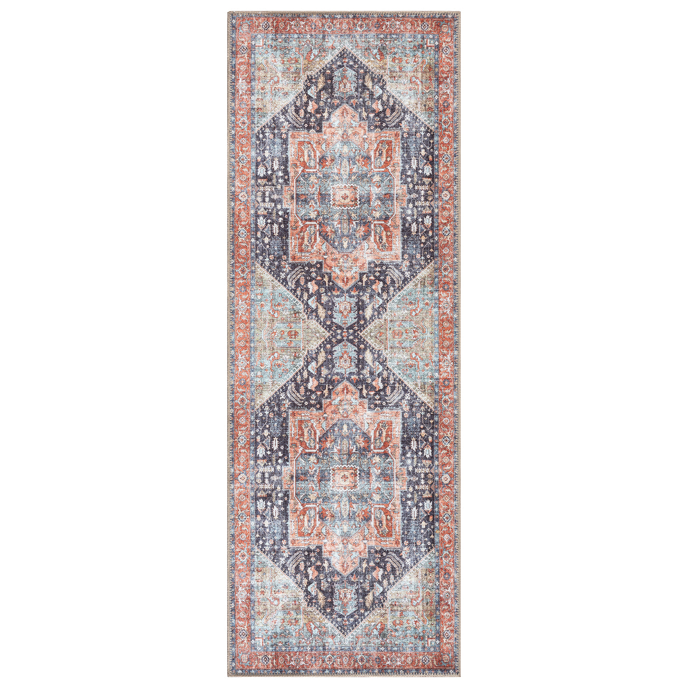 Ionia IO-59 Traditional Medallion Multicolor Washable Rug | Non-Slip