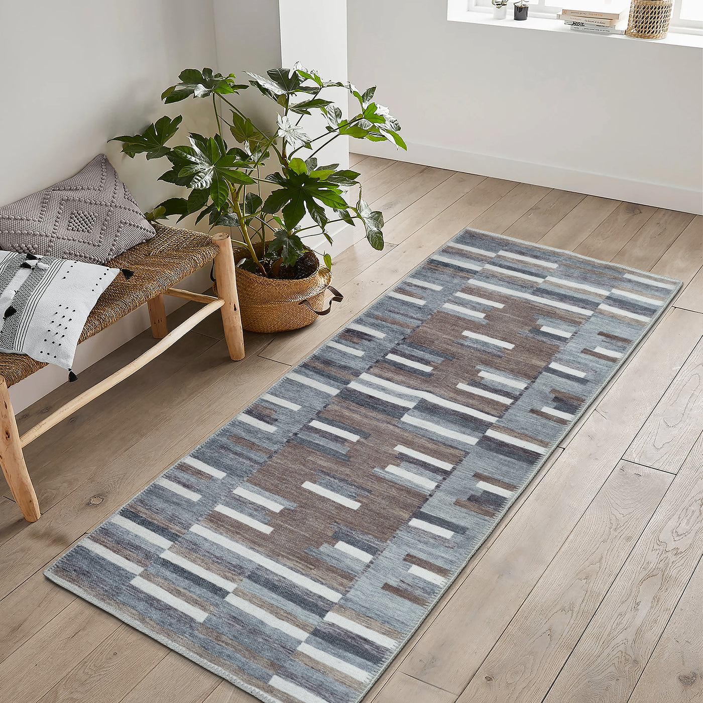 Ionia IO-55 Striped Blue and Brown Rug
