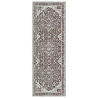 Ionia IO-14 Traditional Medallion Dark Brown Washable Rug | Non-Slip