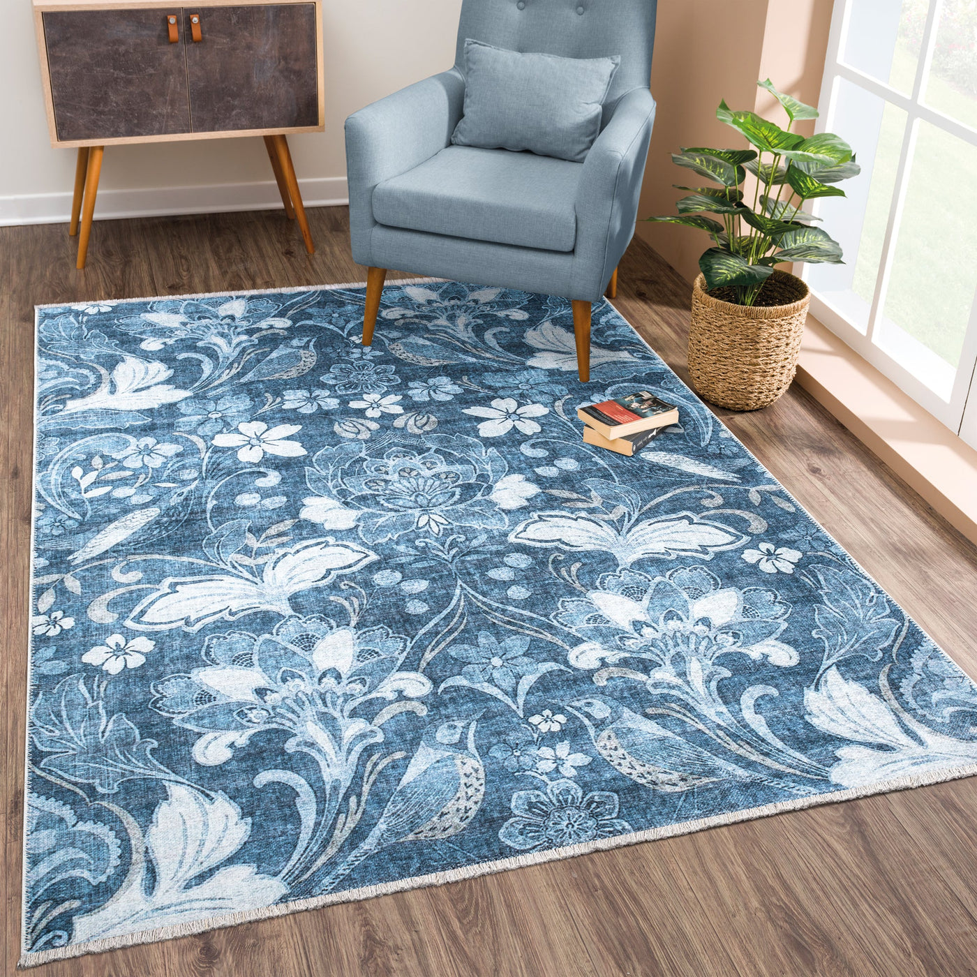 Caria CR-28 Floral Washable Rug | Non-Slip