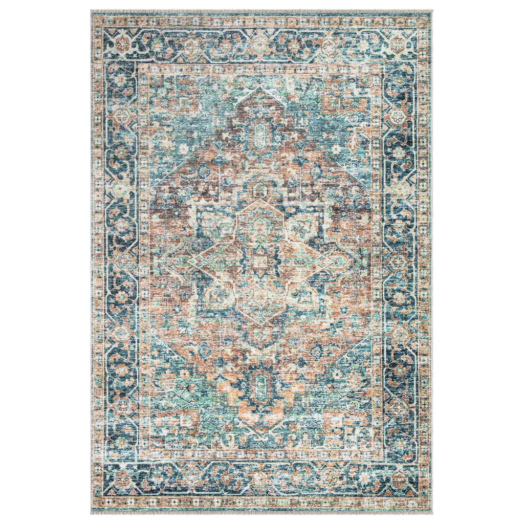 Traditional Blue Green / Tangerine Rug – Bloom Rugs