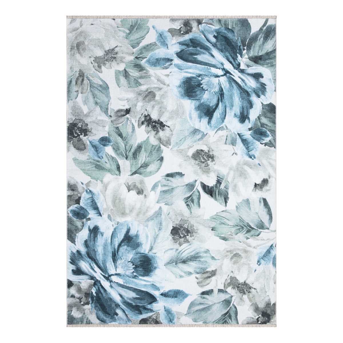 Washable Non-Slip Floral Blue and Green Area Rugs and Runners – Bloom Rugs