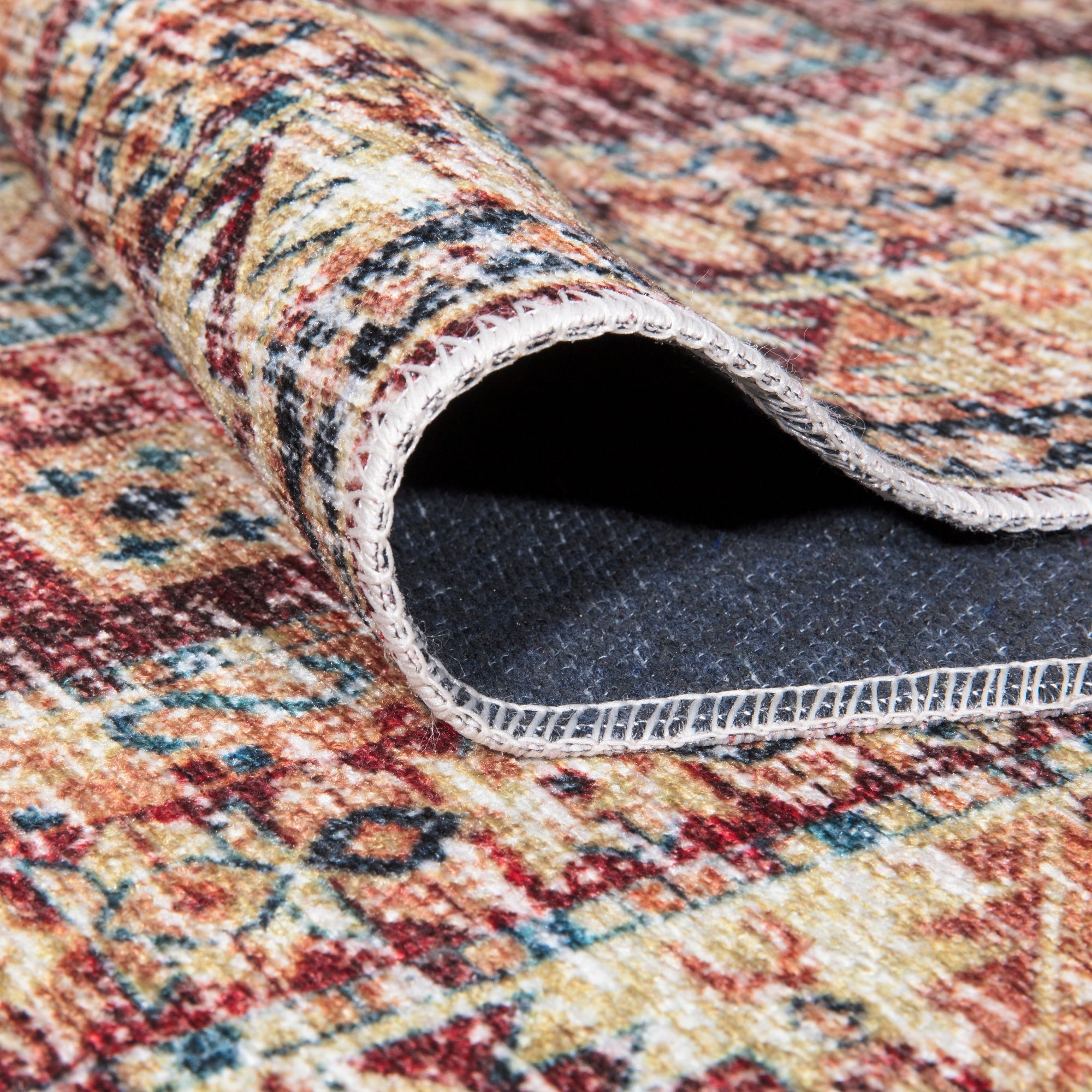 Washable Non-Slip Traditional Persian Dark Red and Multicolor Area Rugs ...